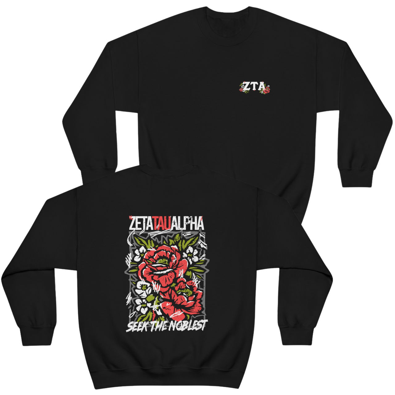 Zeta Tau Alpha Graphic Crewneck Sweatshirt | Grunge Roses