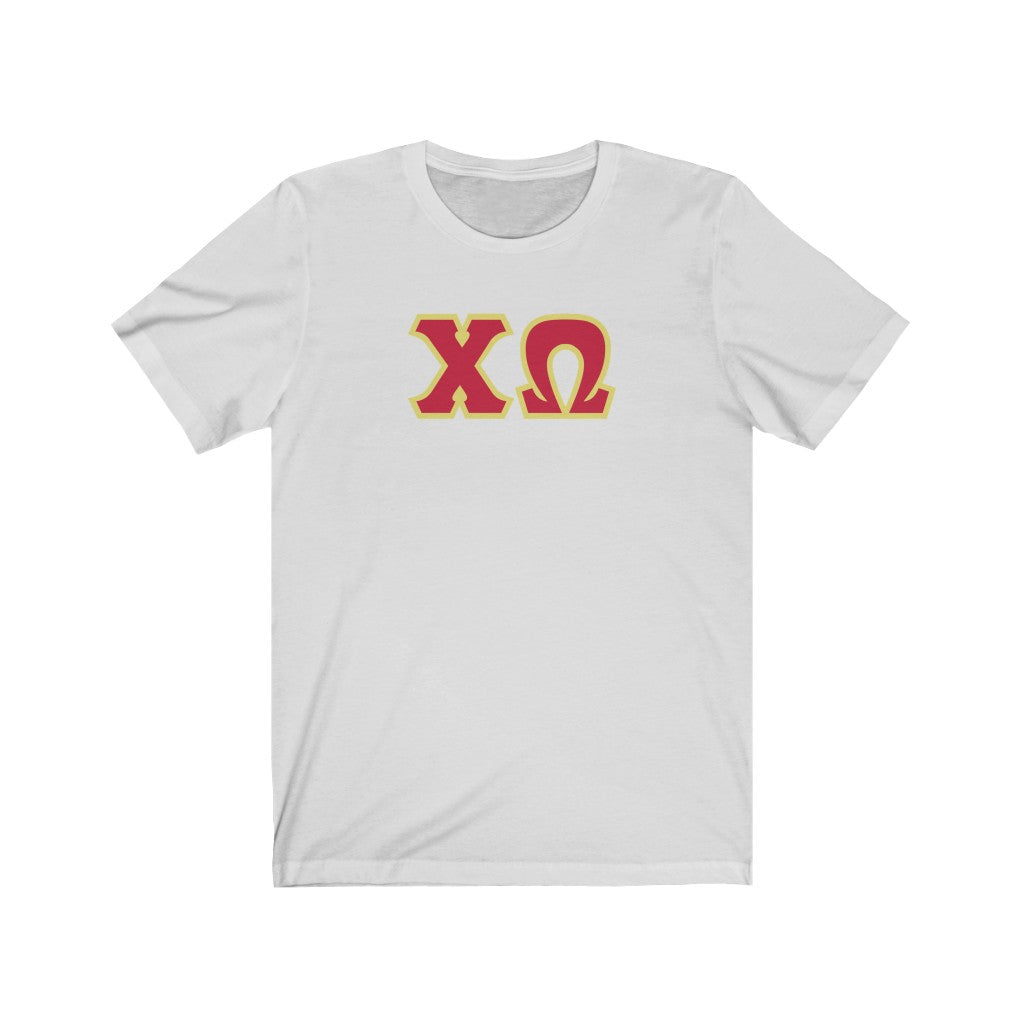 Chi Omega Print Letters Cardinal Straw Border T Shirt