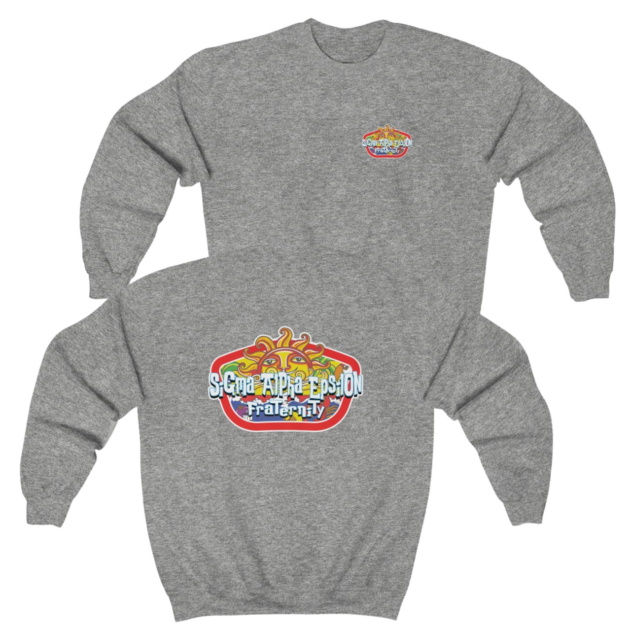 Grey Sigma Alpha Epsilon Graphic Crewneck Sweatshirt | Summer Sol | Sigma Alpha Epsilon Clothing and Merchandise