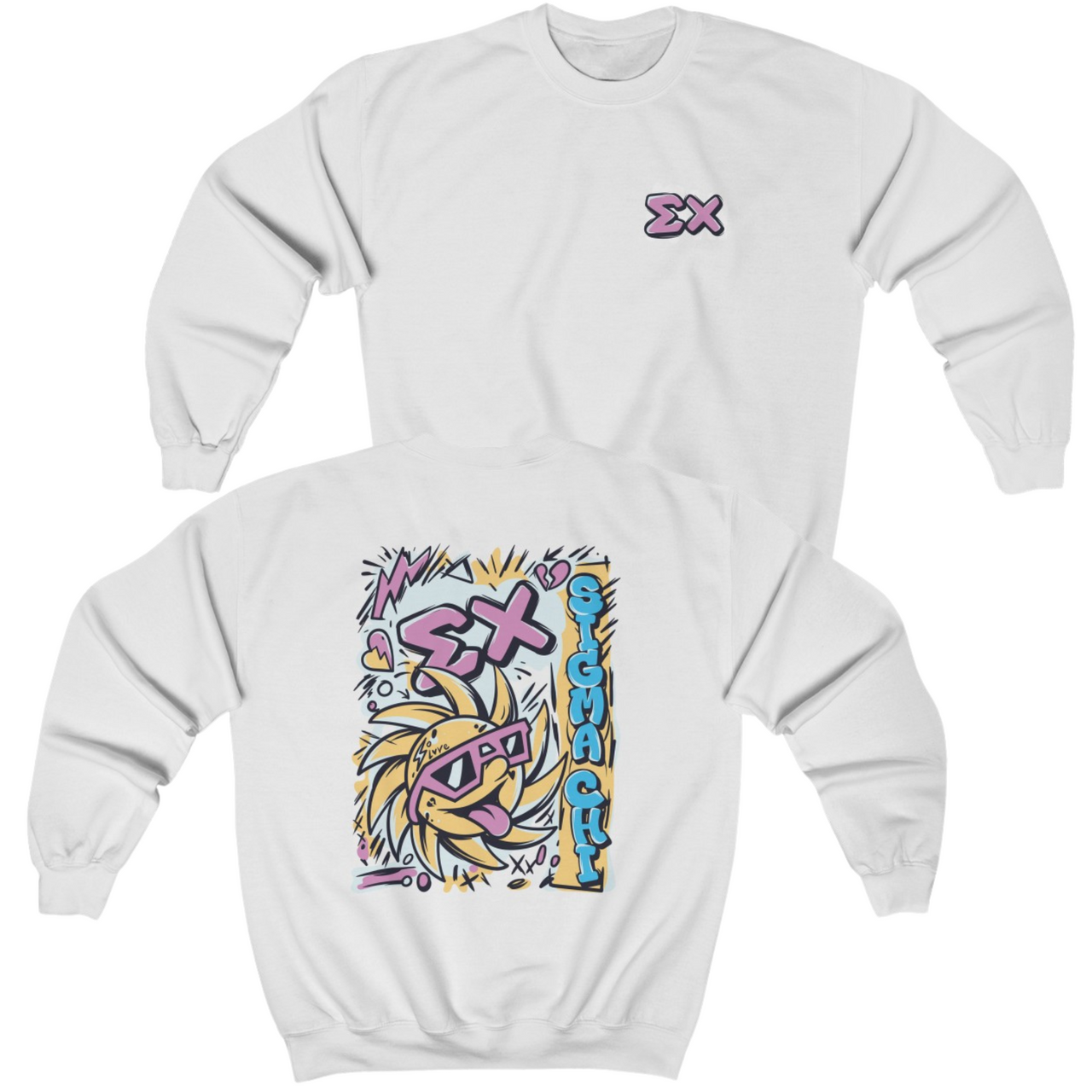 White Sigma Chi Graphic Crewneck Sweatshirt | Fun in the Sun | Sigma Chi Fraternity Apparel
