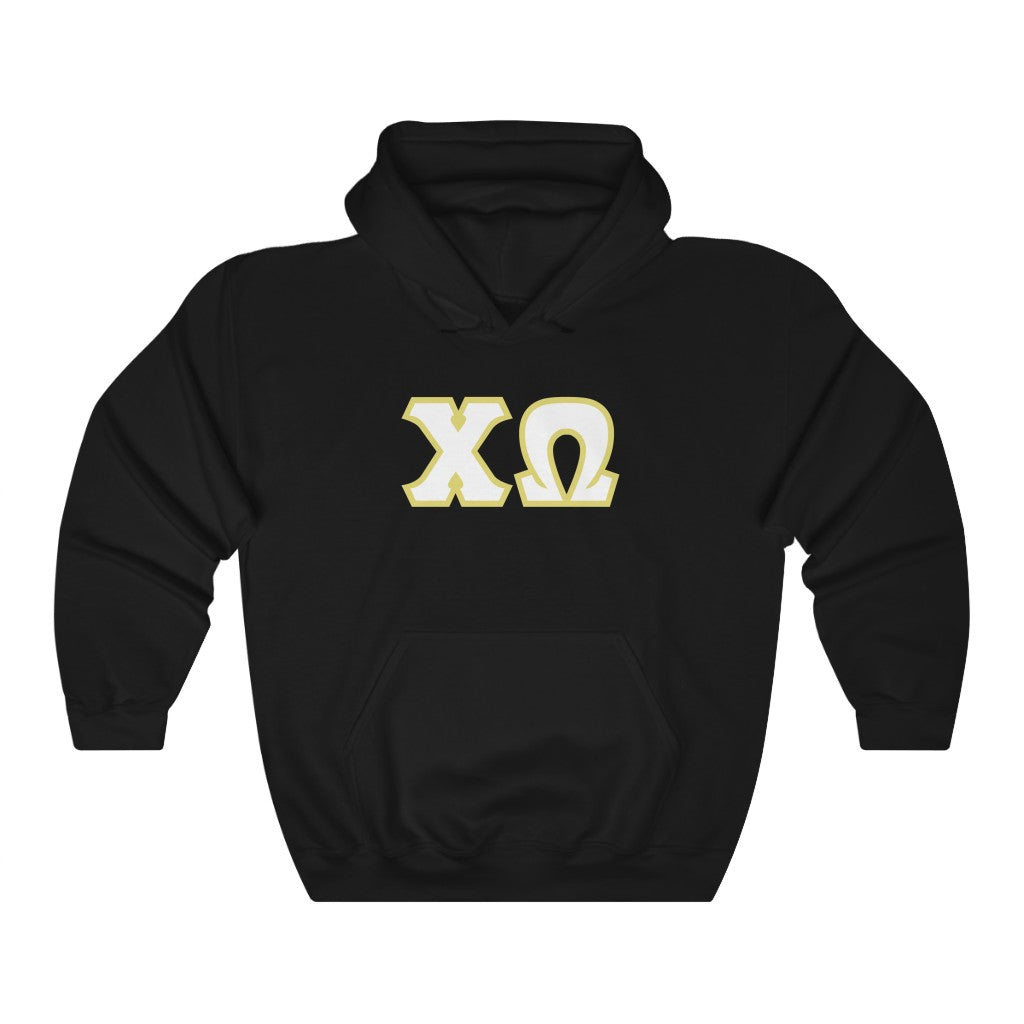 Chi Omega Printed Letters | White and Straw Border Hoodie