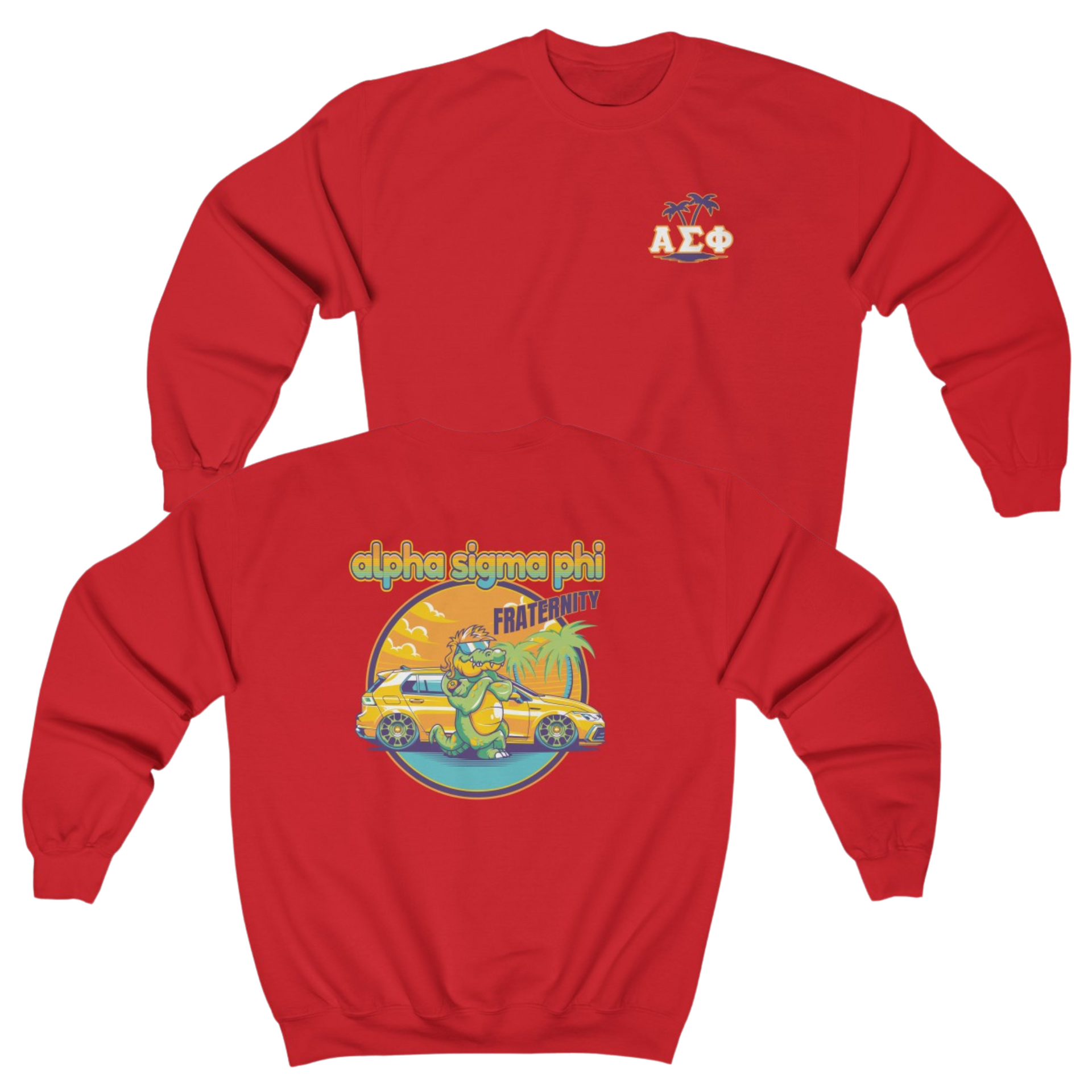 Red Alpha Sigma Phi Graphic Crewneck Sweatshirt | Cool Croc | Alpha Sigma Fraternity Shirt
