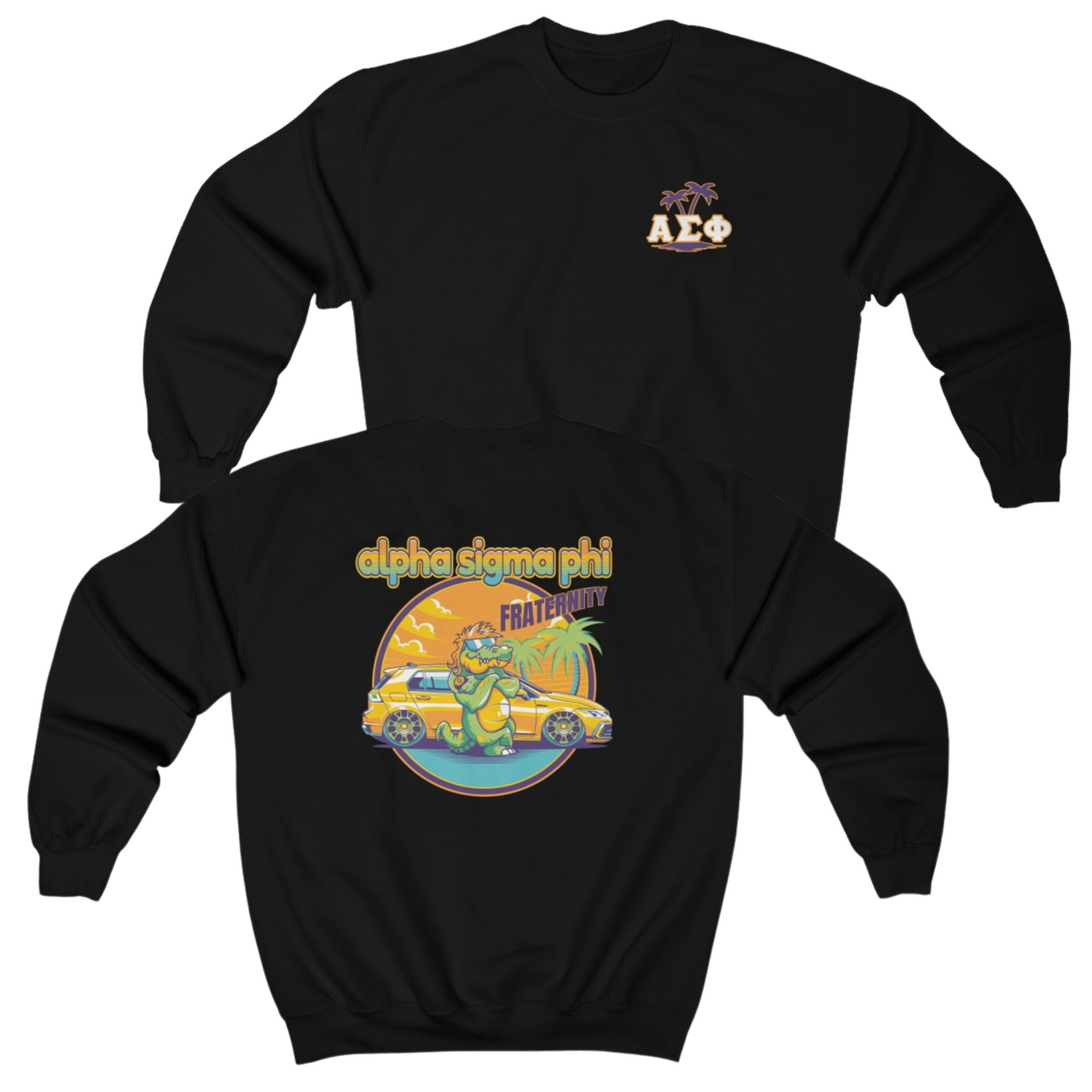 Black Alpha Sigma Phi Graphic Crewneck Sweatshirt | Cool Croc | Alpha Sigma Fraternity Shirt