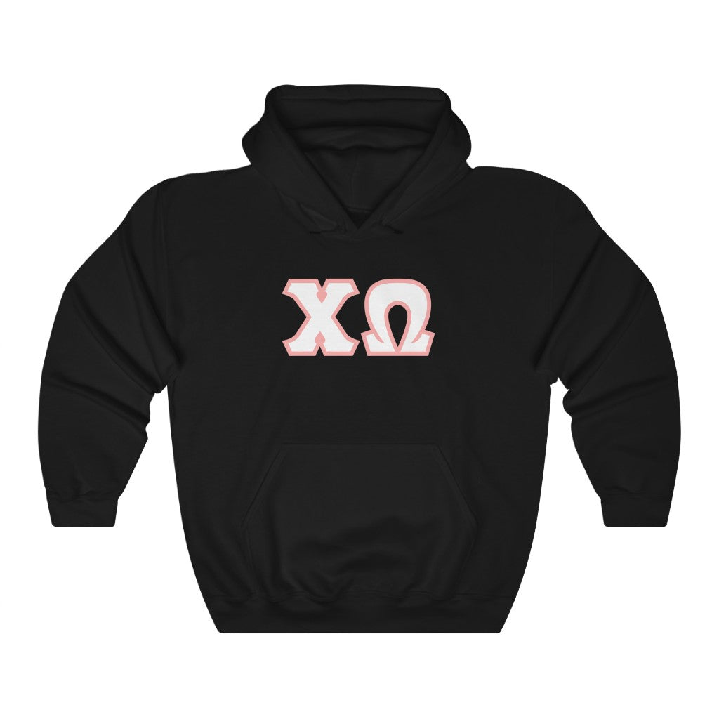 Chi Omega Printed Letters | White with Pink Border Hoodie