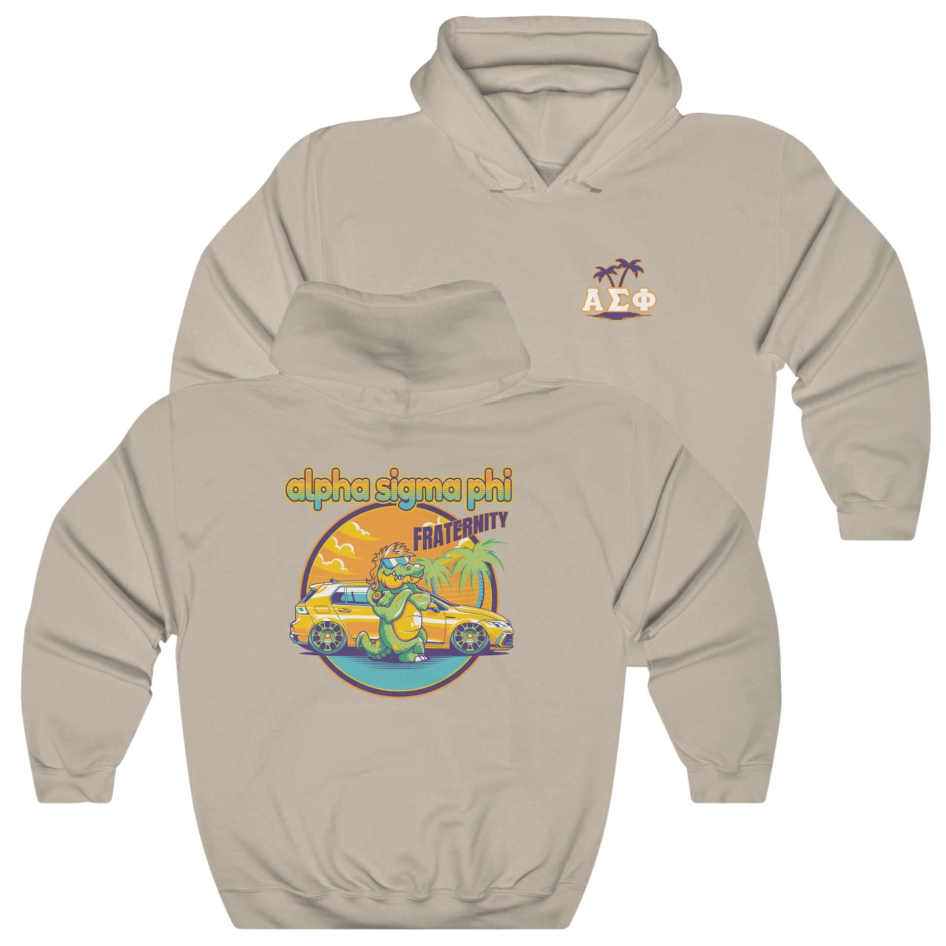 Sand Alpha Sigma Phi Graphic Hoodie | Cool Croc | Alpha Sigma Phi Fraternity Shirt 