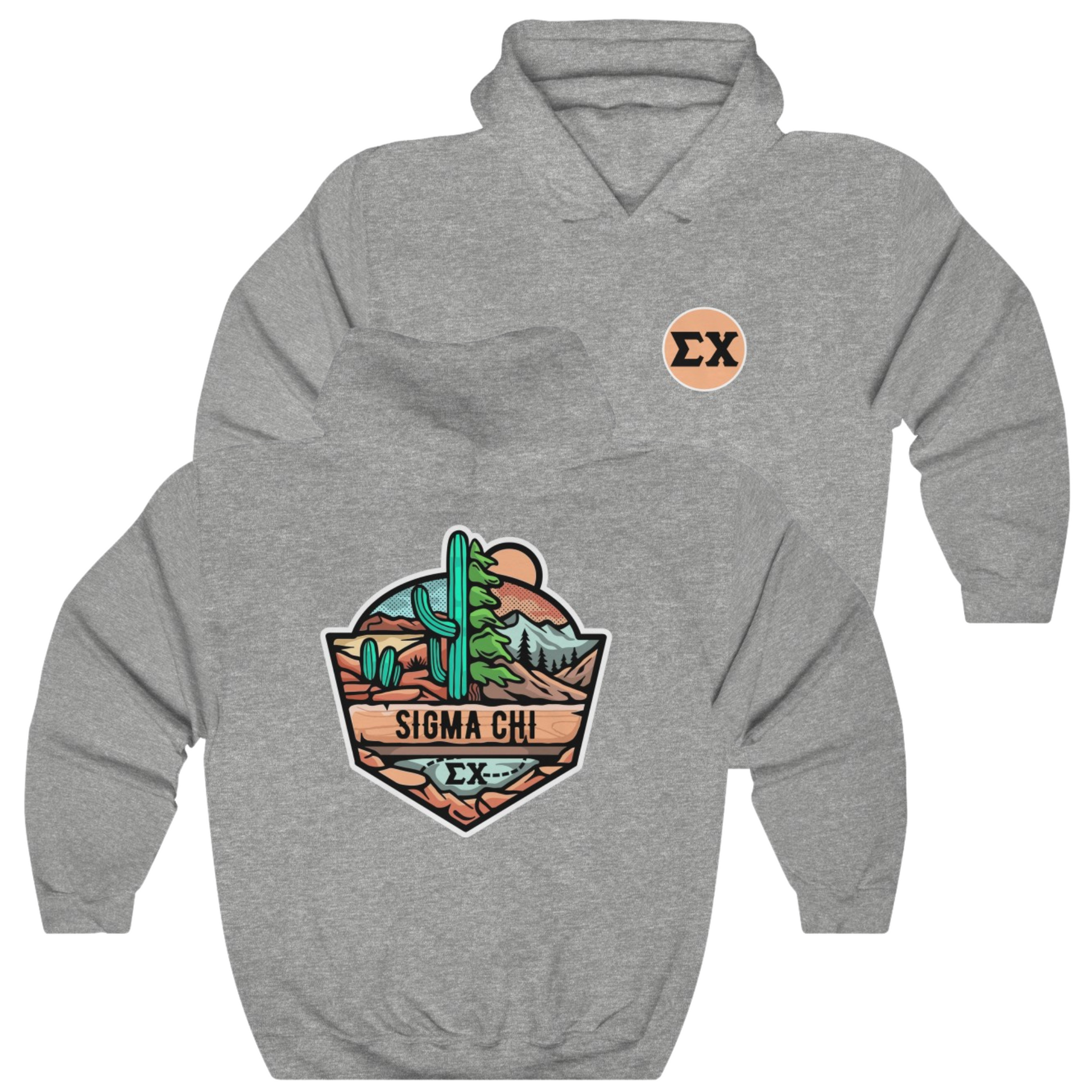 grey Sigma Chi Graphic Hoodie | Desert Mountains | Sigma Chi Fraternity Apparel
