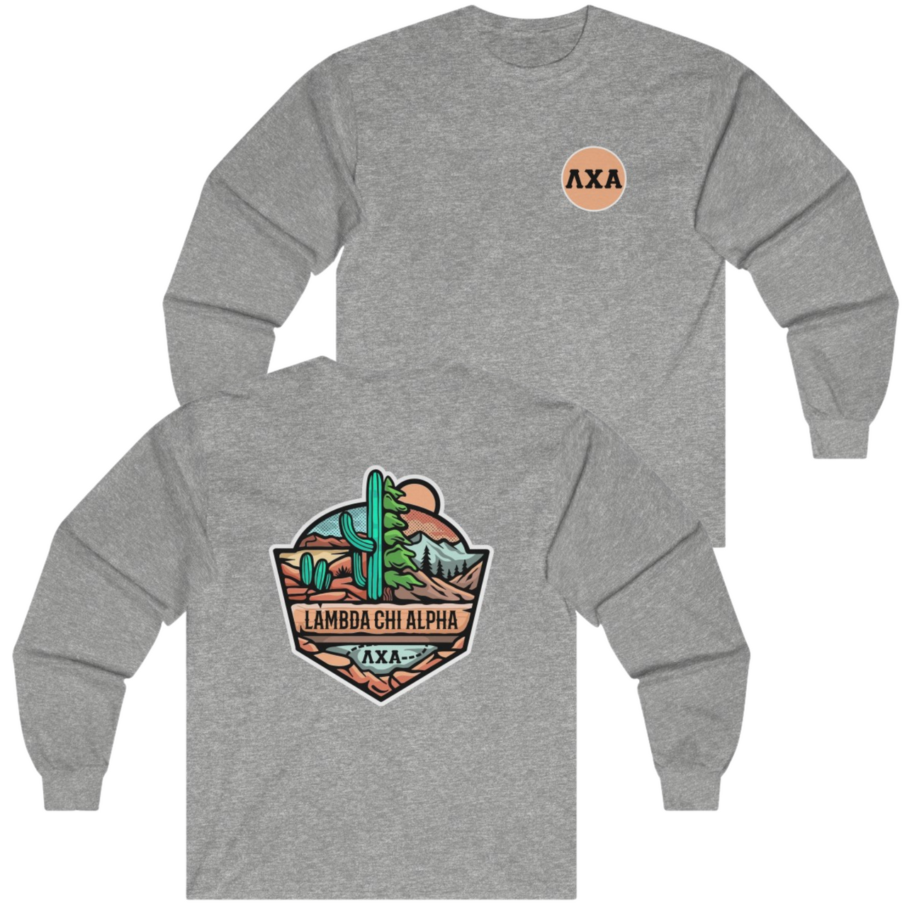 Grey Lambda Chi Alpha Graphic Long Sleeve T-Shirt | Desert Mountains | Lambda Chi Alpha Fraternity Apparel 