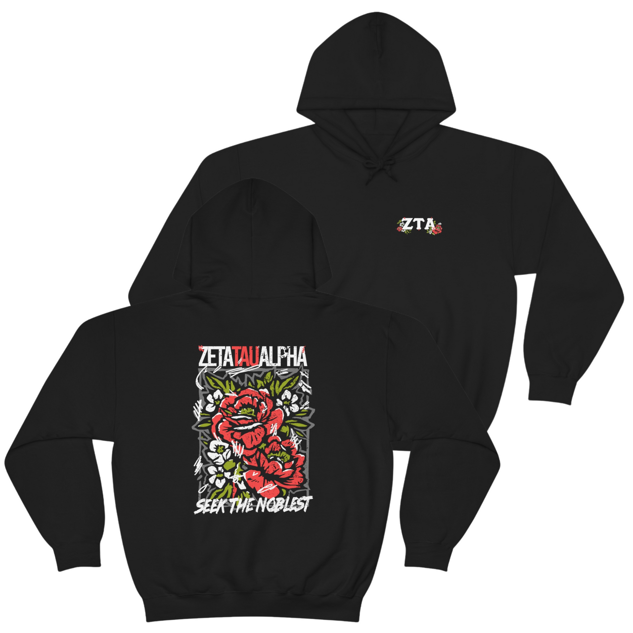 Zeta Tau Alpha Graphic Hoodie | Grunge Roses