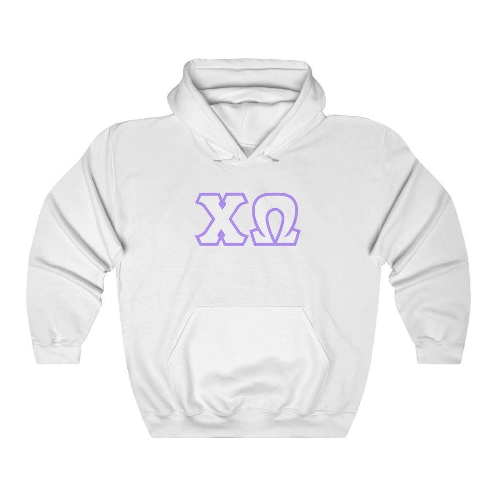 Chi Omega Printed Letters | White & Purple Border Hoodie