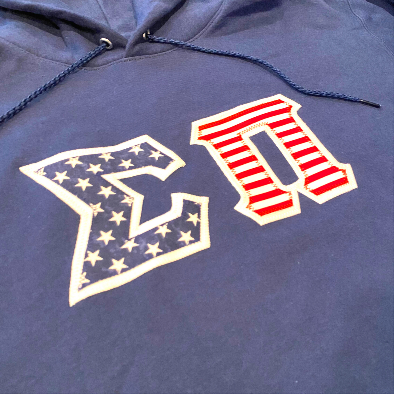 Sigma Pi Stitched Letter Hoodie | American Flag Pattern