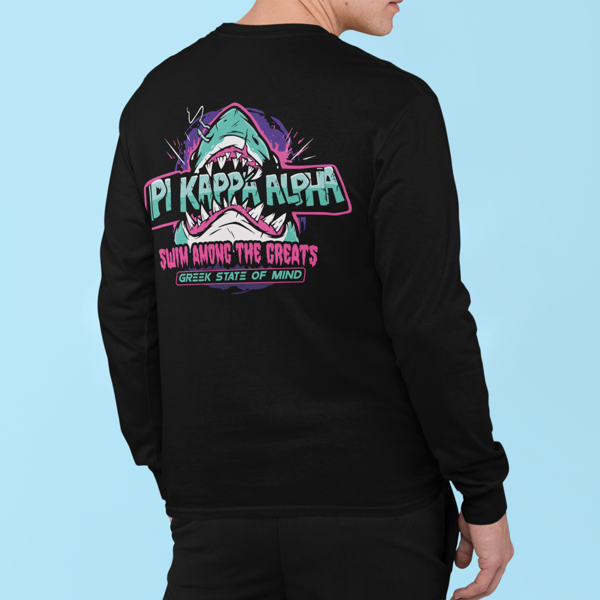 Black Pi Kappa Alpha Graphic Long Sleeve | The Deep End | Pi kappa alpha fraternity shirt model 