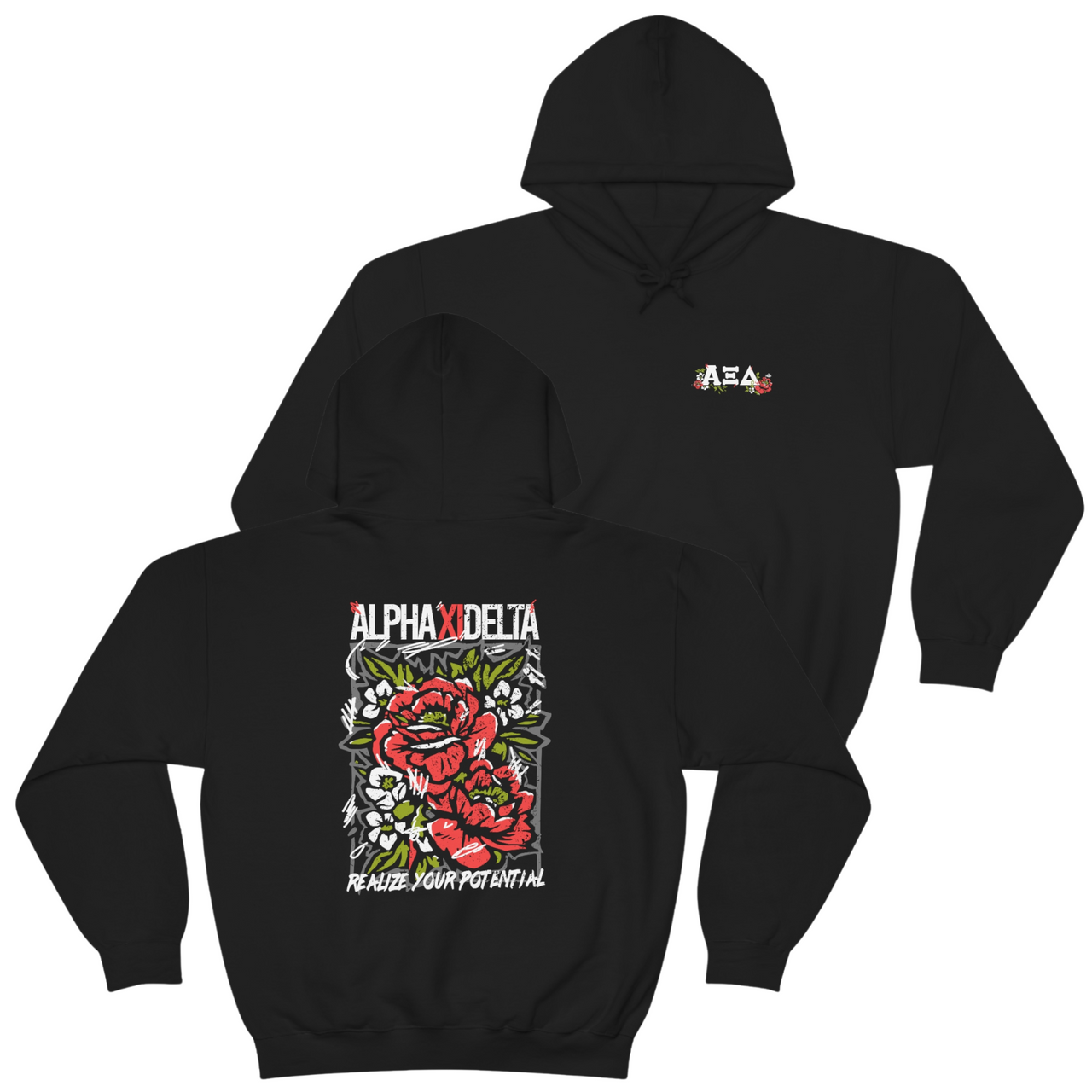 Alpha Xi Delta Graphic Hoodie | Grunge Roses