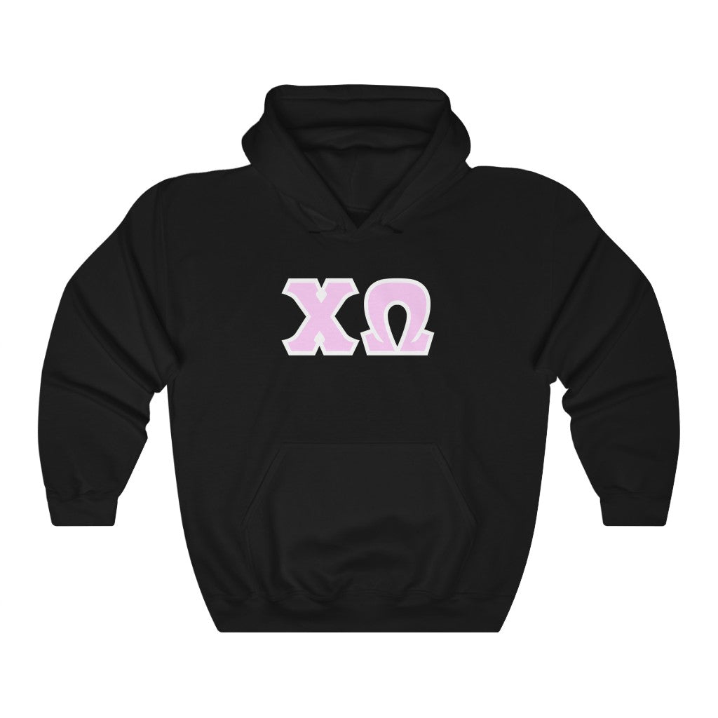 Chi Omega Print Letters | Pink with White Border Hoodie