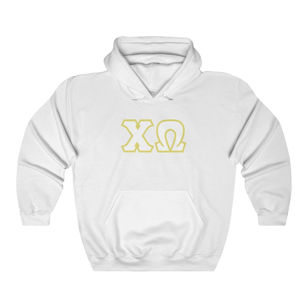 Chi Omega Printed Letters | White and Straw Border Hoodie