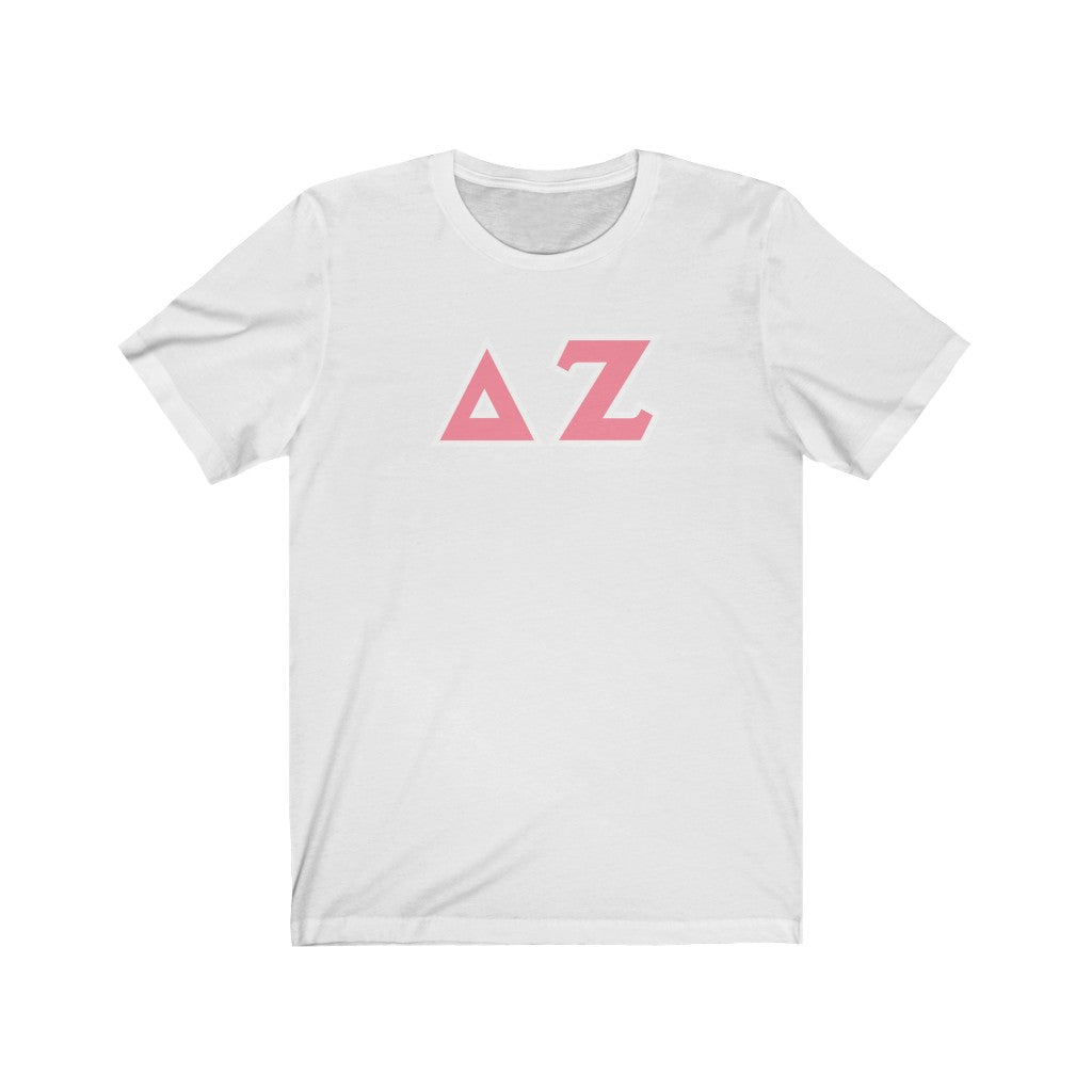 Delta Zeta Printed Letters | Pink & White Border T-Shirt