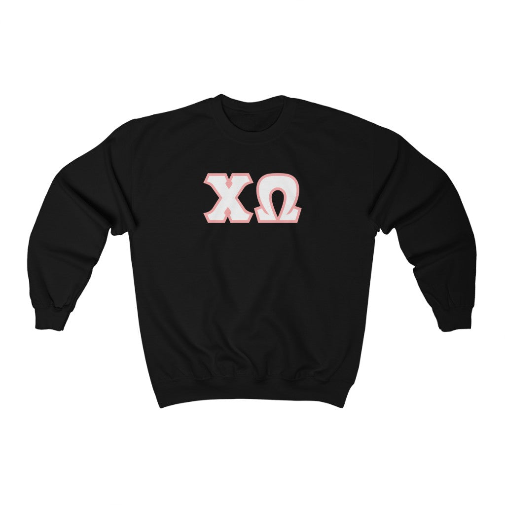 Chi Omega Printed Letters | White with Pink Border Crewneck