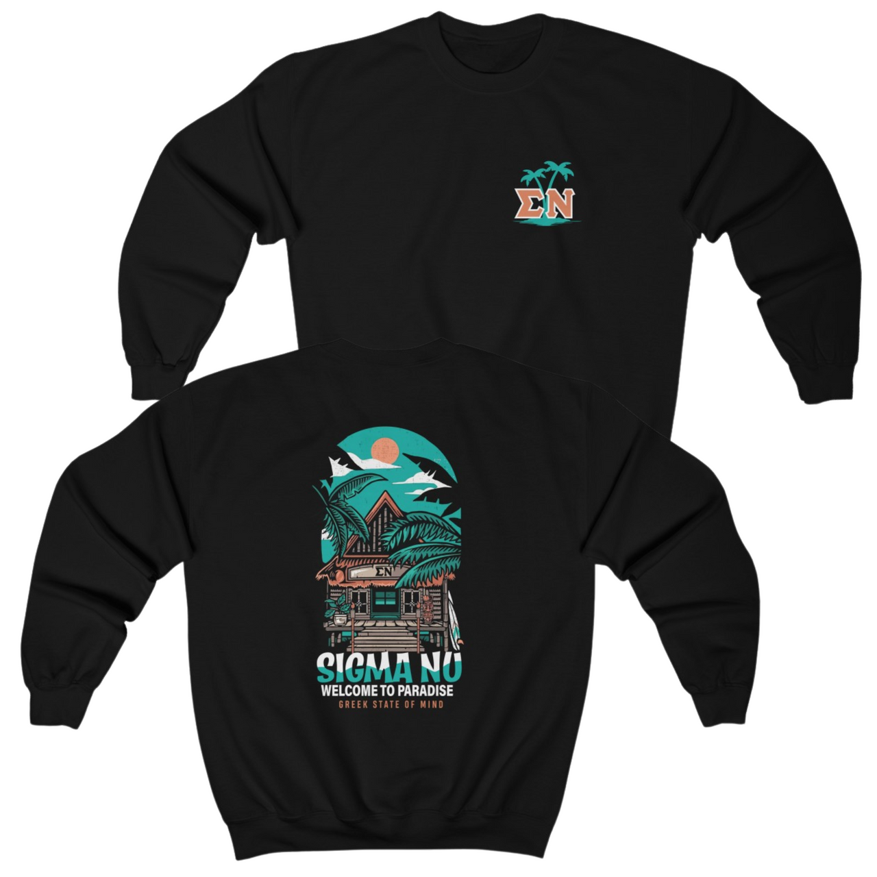 black Sigma Nu Graphic Crewneck Sweatshirt | Welcome to Paradise | Sigma Nu Clothing, Apparel and Merchandise