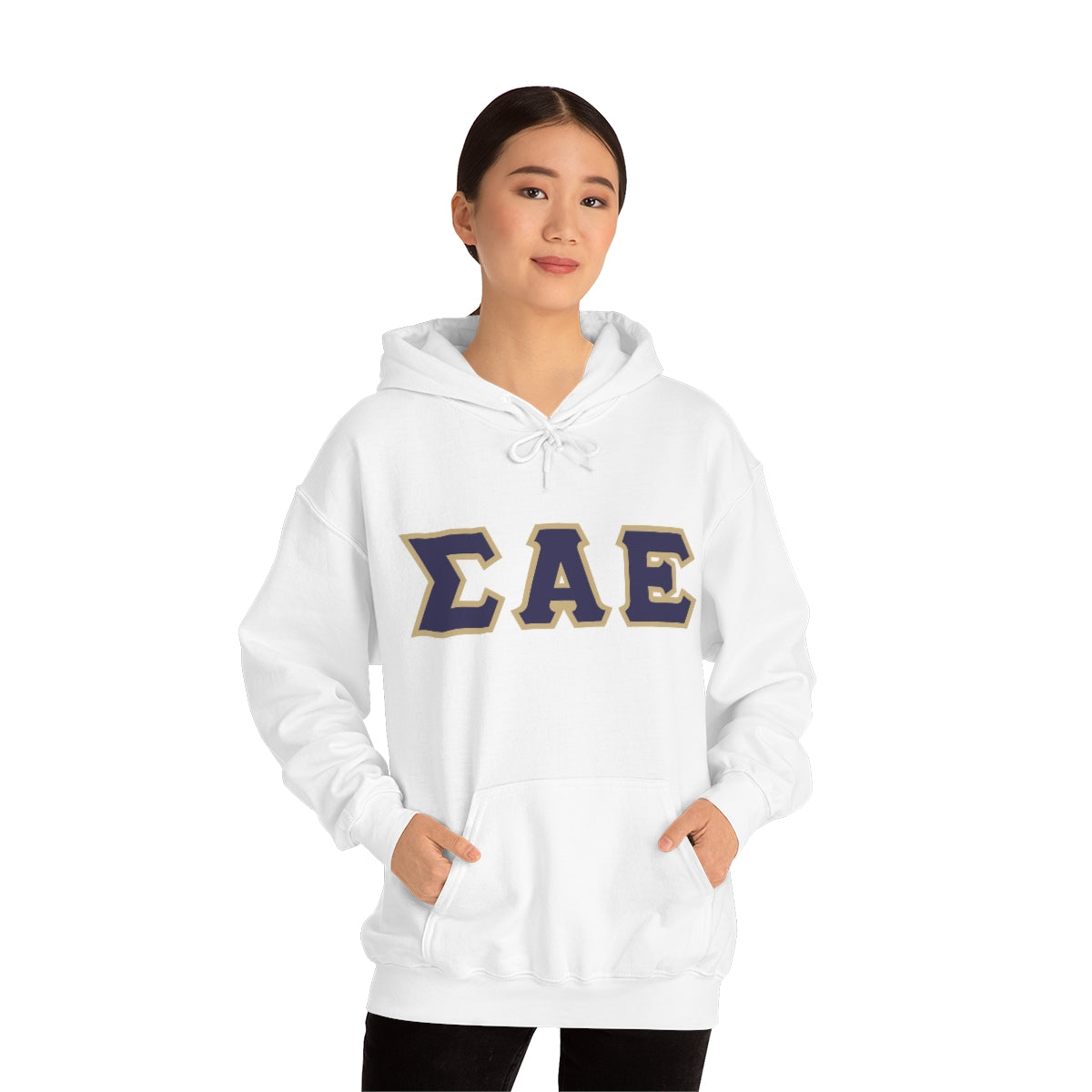 Sigma Alpha Epsilon Printed Letter Hoodie | Purple with Old Gold Border
