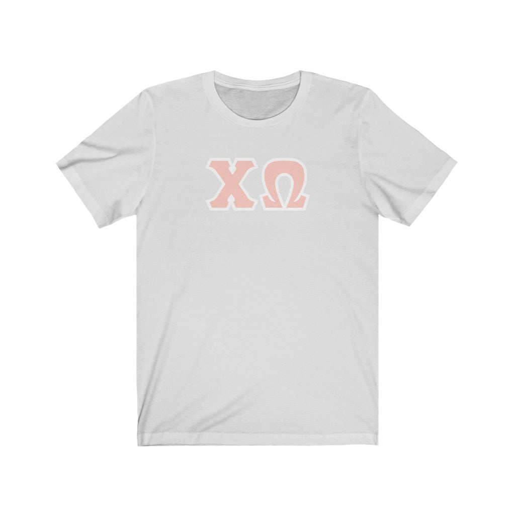 Chi Omega Printed Letters | Peach & White Border T-Shirt