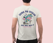 White Sigma Phi Epsilon Graphic T-Shirt | Alligator Skater | SigEp Clothing - Campus Apparel model 