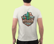 White Lambda Chi Alpha Graphic T-Shirt | Desert Mountains | Lambda Chi Alpha Fraternity Apparel model 