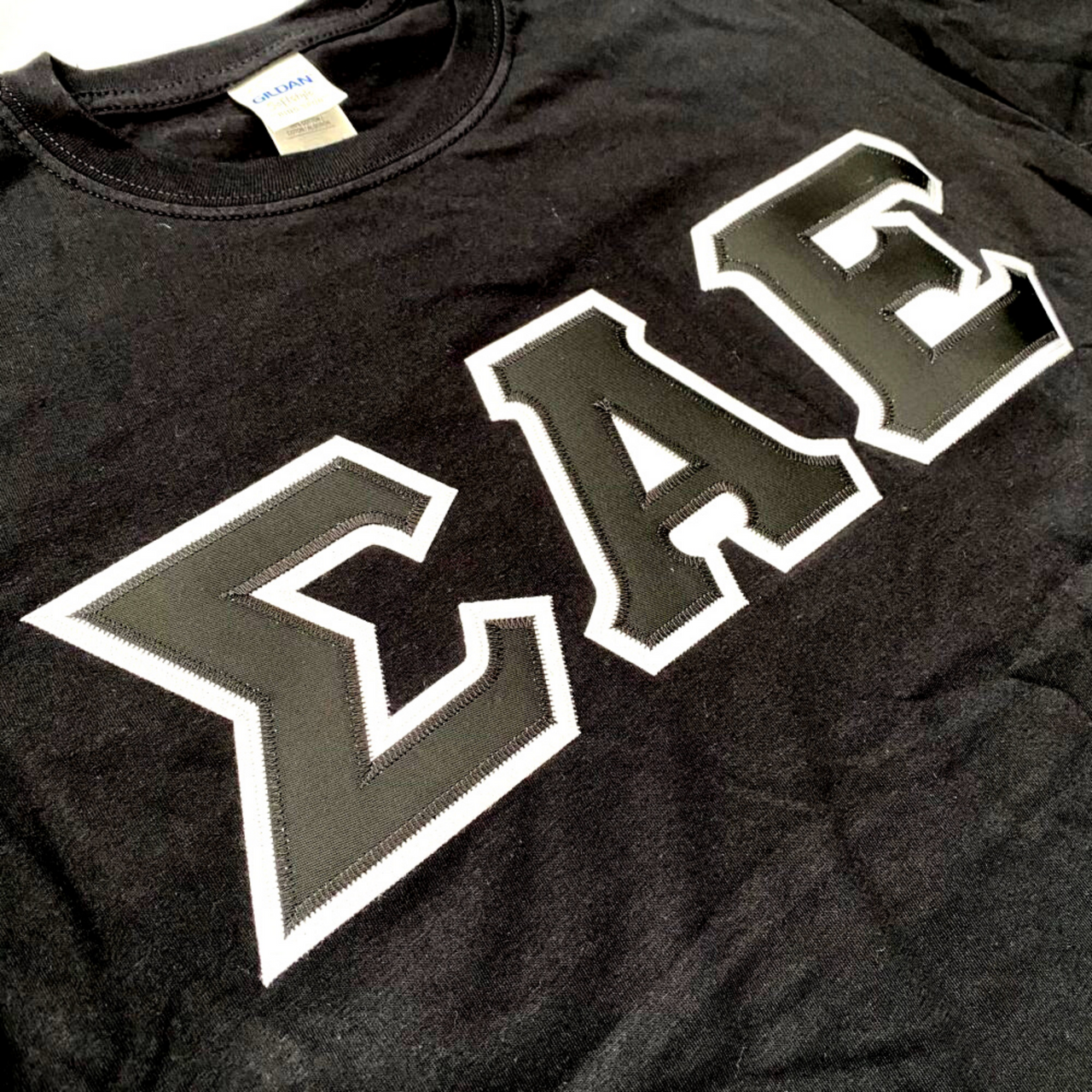 Sigma Alpha Epsilon Stitched Letter T-Shirt | Black | Black with White Border