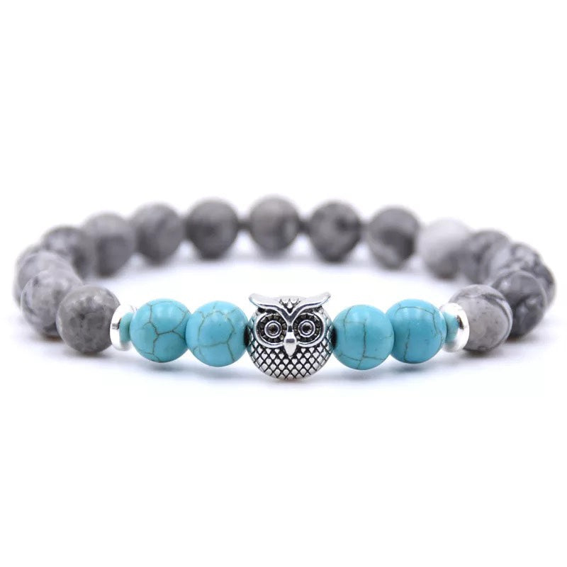 Owl Bracelet - Turquoise and Gray Stones