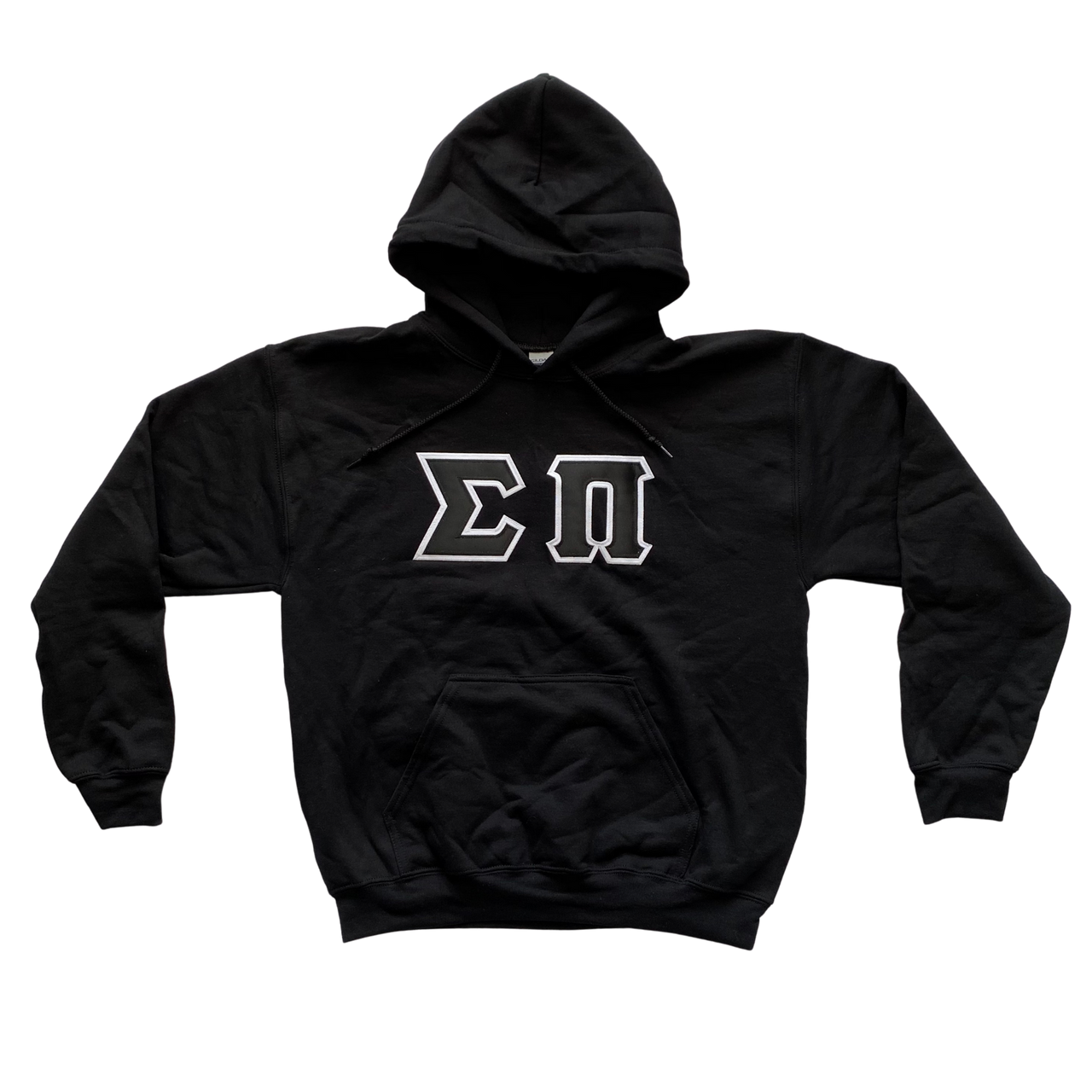 Sigma Pi Stitched Letter Hoodie | Black | Black with White Border