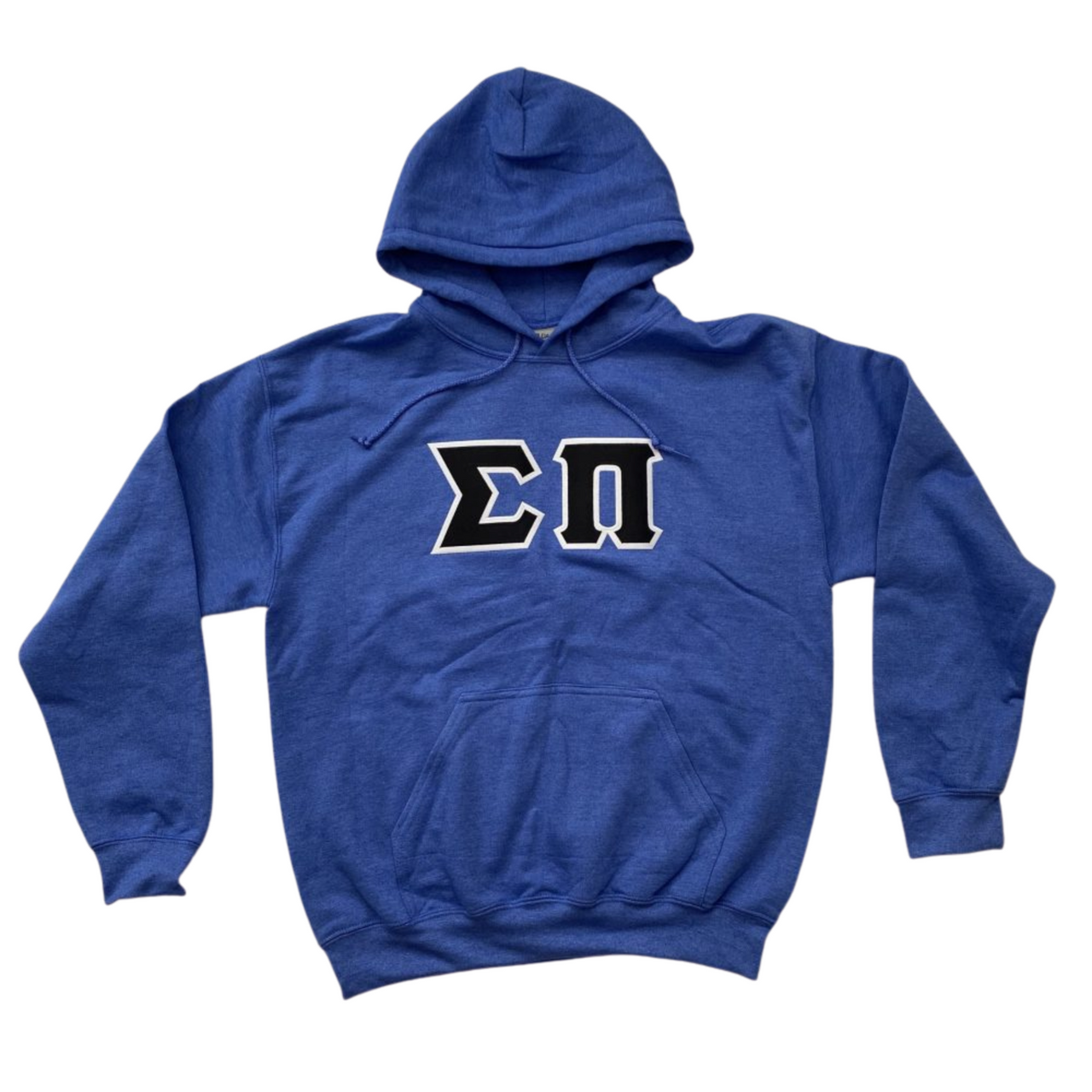 Sigma Pi Stitched Letter Hoodie | Heather Royal | Black with White Border