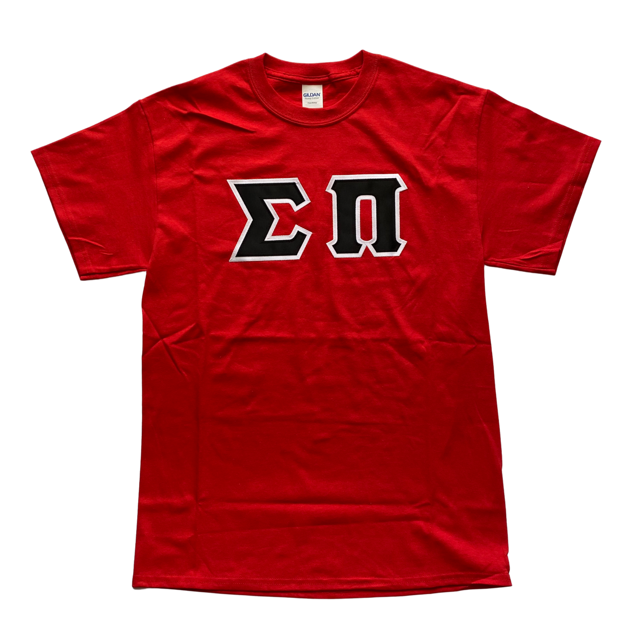 Sigma Pi Stitched Letter T-Shirt | Black Letters with White Border