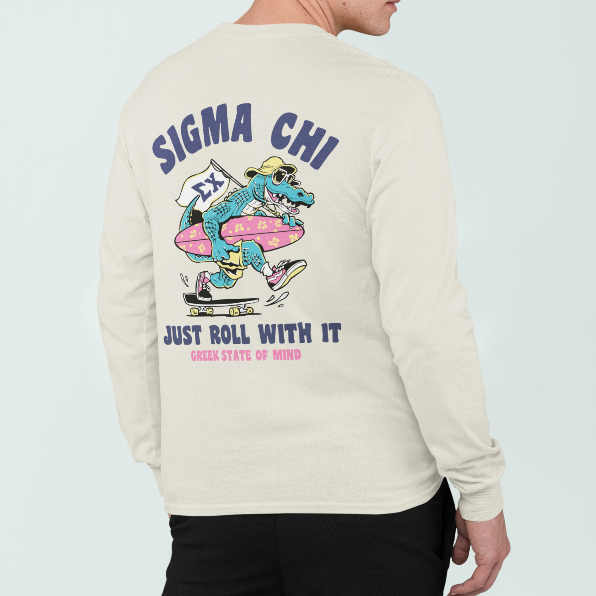 Sigma Chi Graphic Long Sleeve | Alligator Skater | Sigma Chi Fraternity Apparel back model 