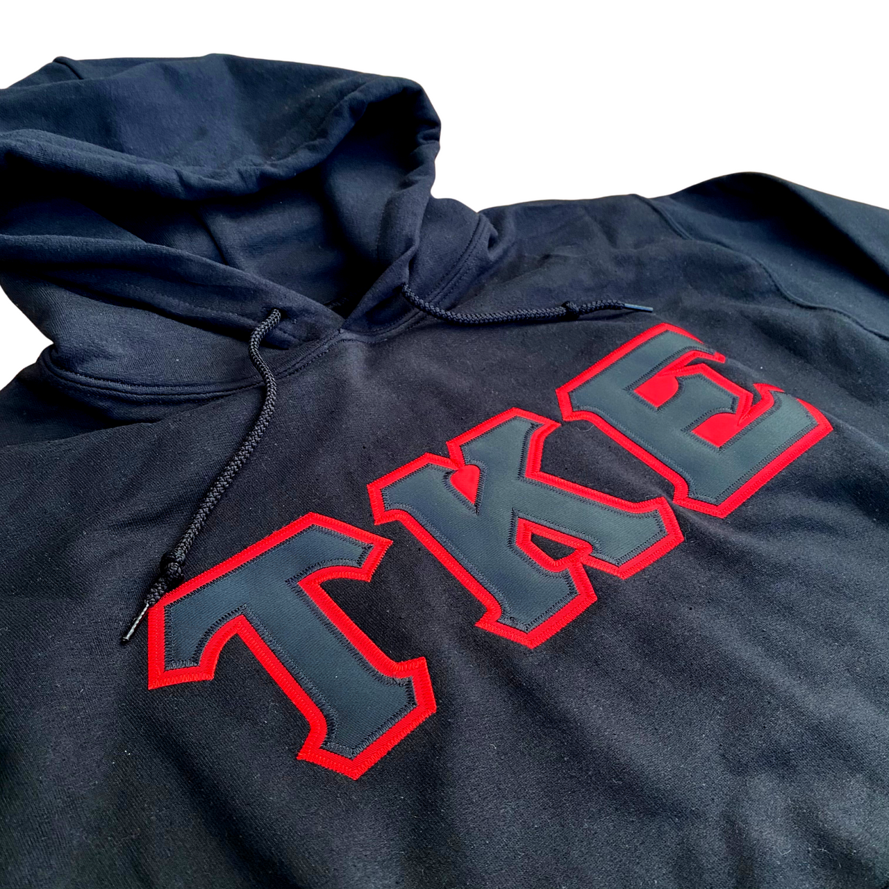 Tau Kappa Epsilon Stitched Letter Hoodie | Black | Black with Red Border
