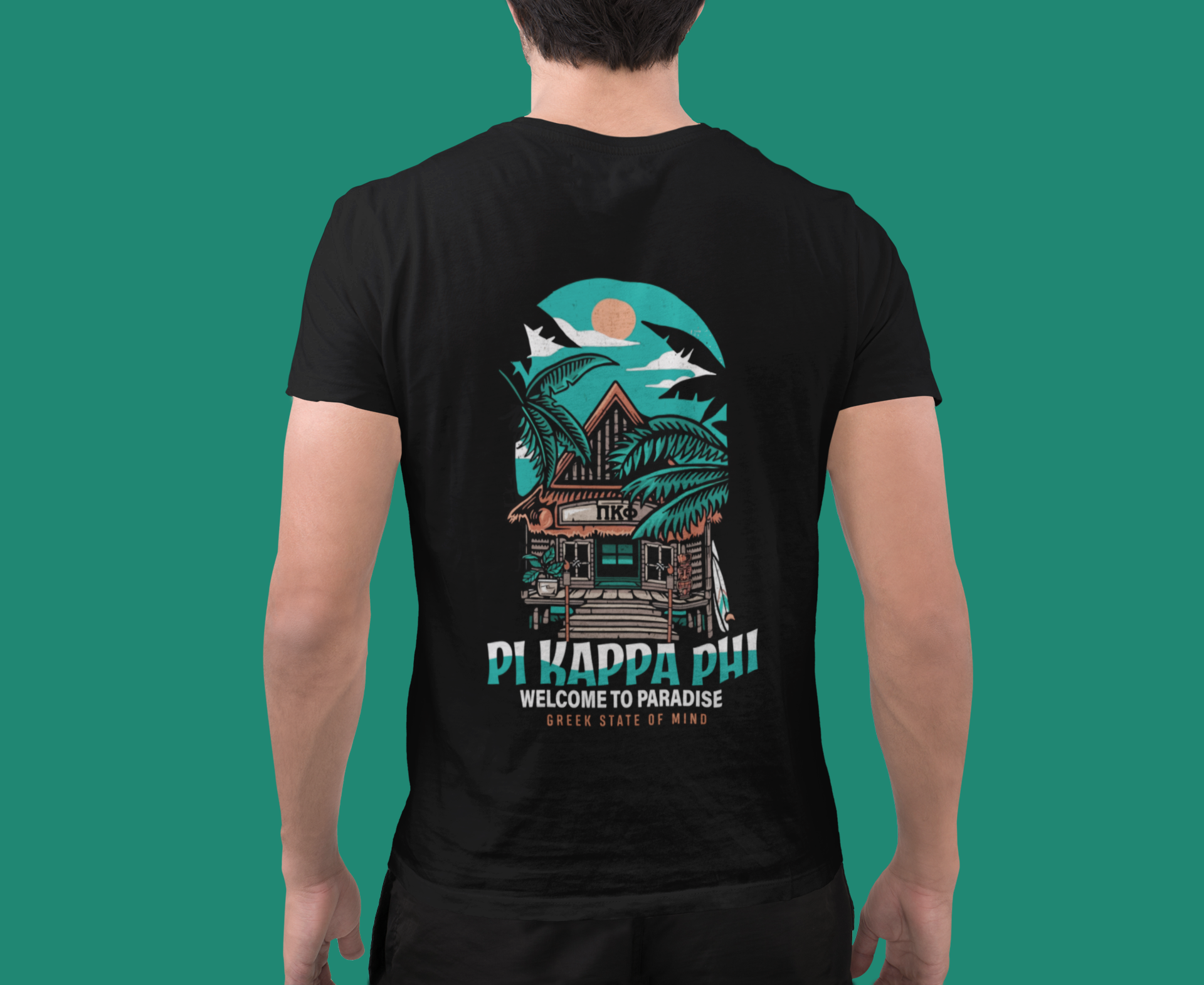 Pi Kappa Phi Graphic T-Shirt | Welcome to Paradise | Pi Kappa Phi Apparel and Merchandise model 
