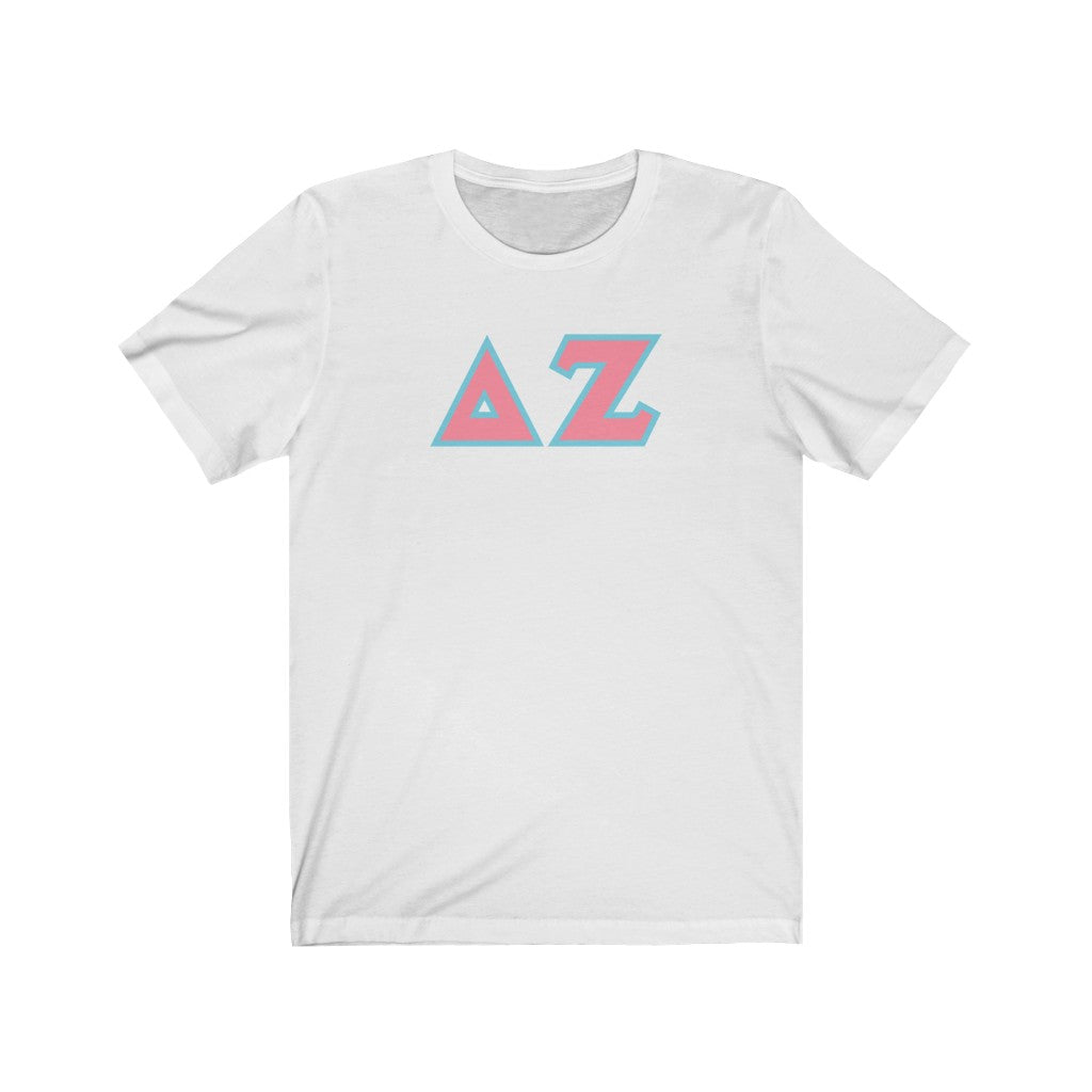 Delta Zeta Printed Letters | Pink & Cyan Border T-Shirt