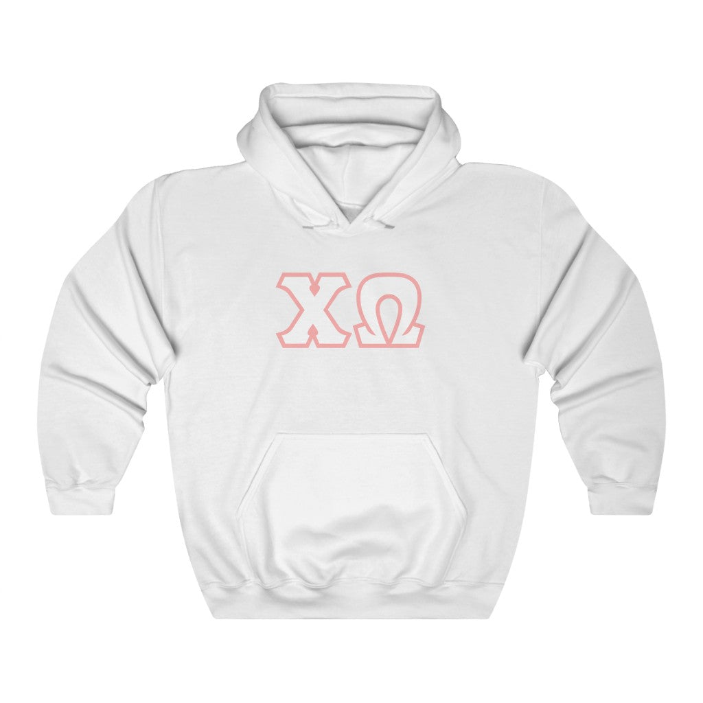 Chi Omega Printed Letters | White with Pink Border Hoodie
