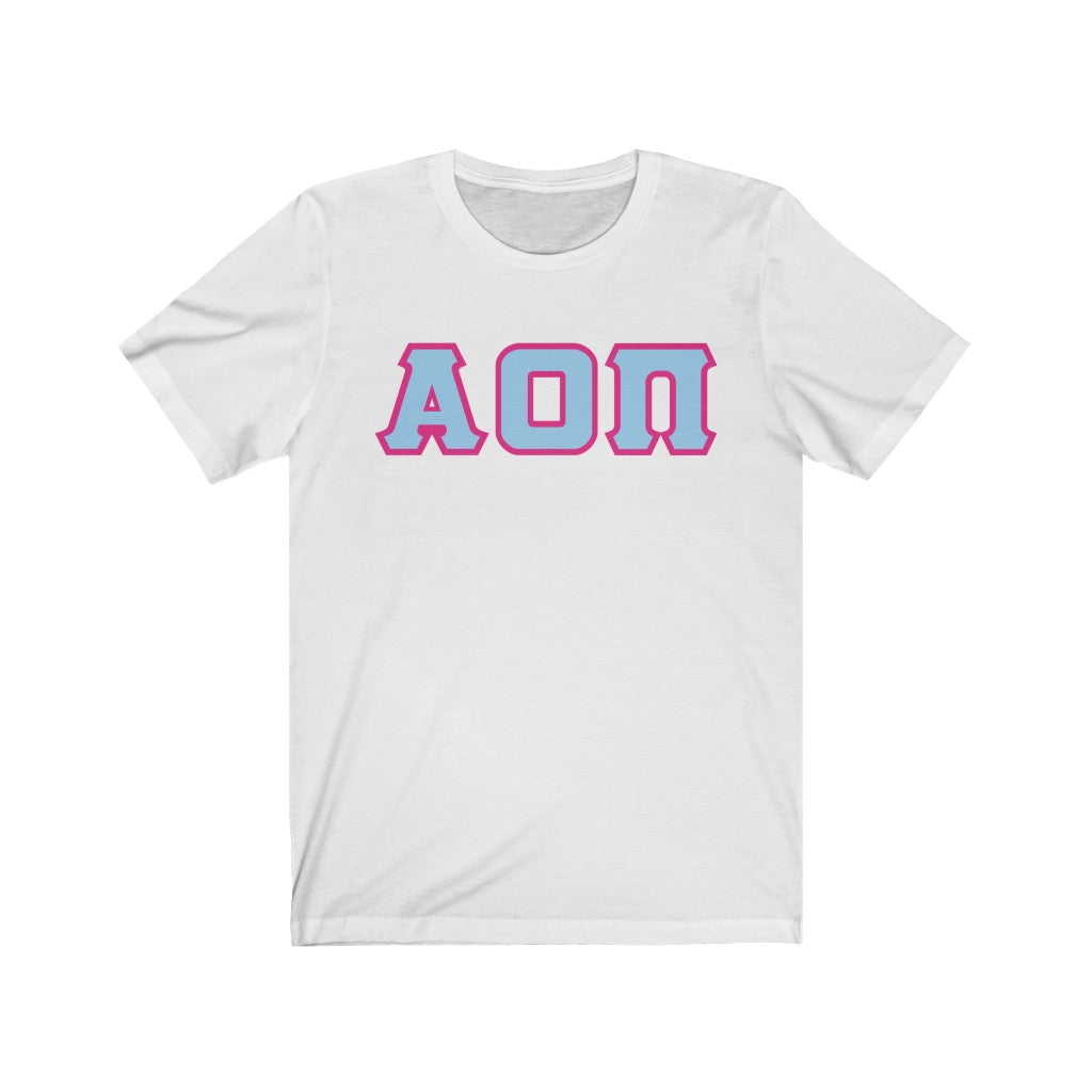 AOII Printed Letters | L Blue with Hot Pink Border T-Shirt