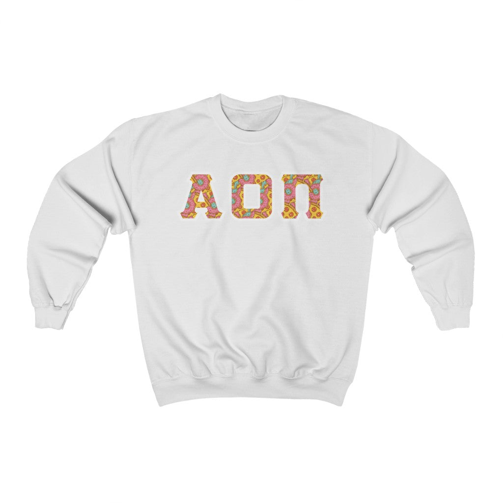 AOII Printed Letters | Pizza and Donuts Crewneck