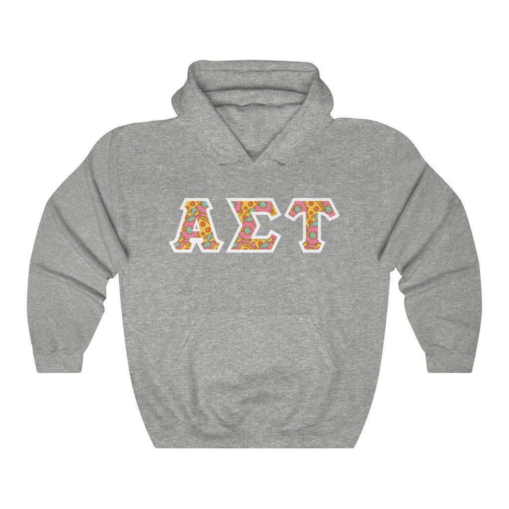 Alpha Sigma Tau Printed Letters | Pizza and Donuts Hoodie