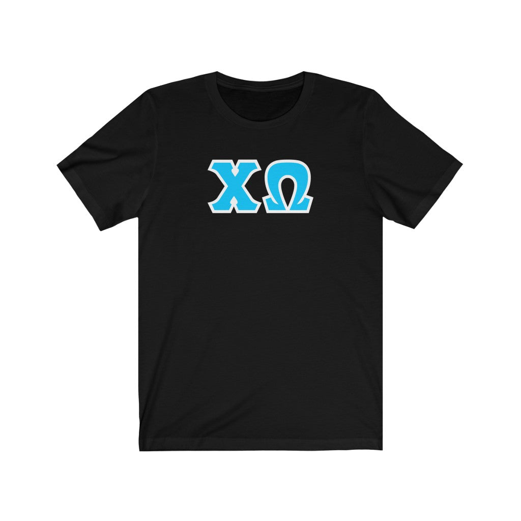 Chi Omega Printed Letters | Cyan with White Border T-Shirt