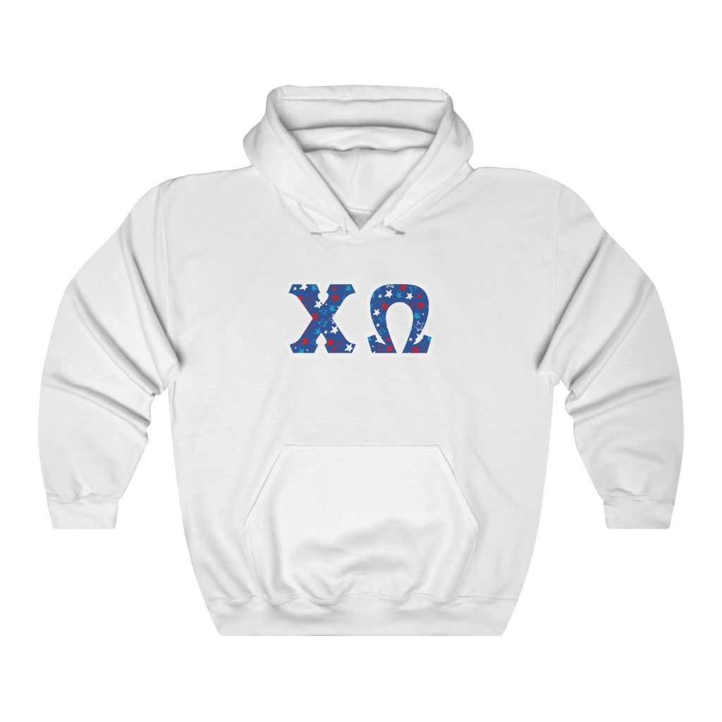 Chi Omega Printed Letters | USA Stars Hoodie