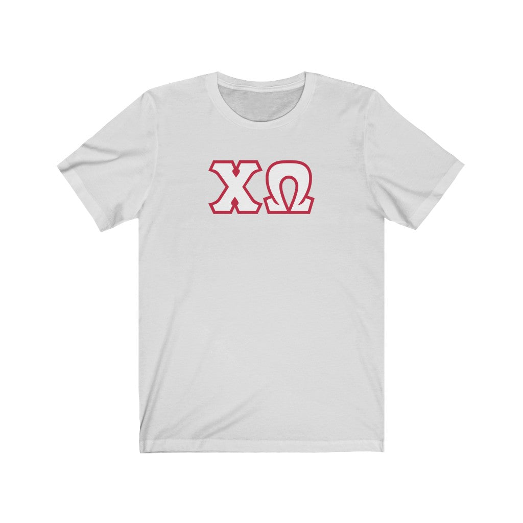 Chi Omega Print Letters White Cardinal Border T Shirt