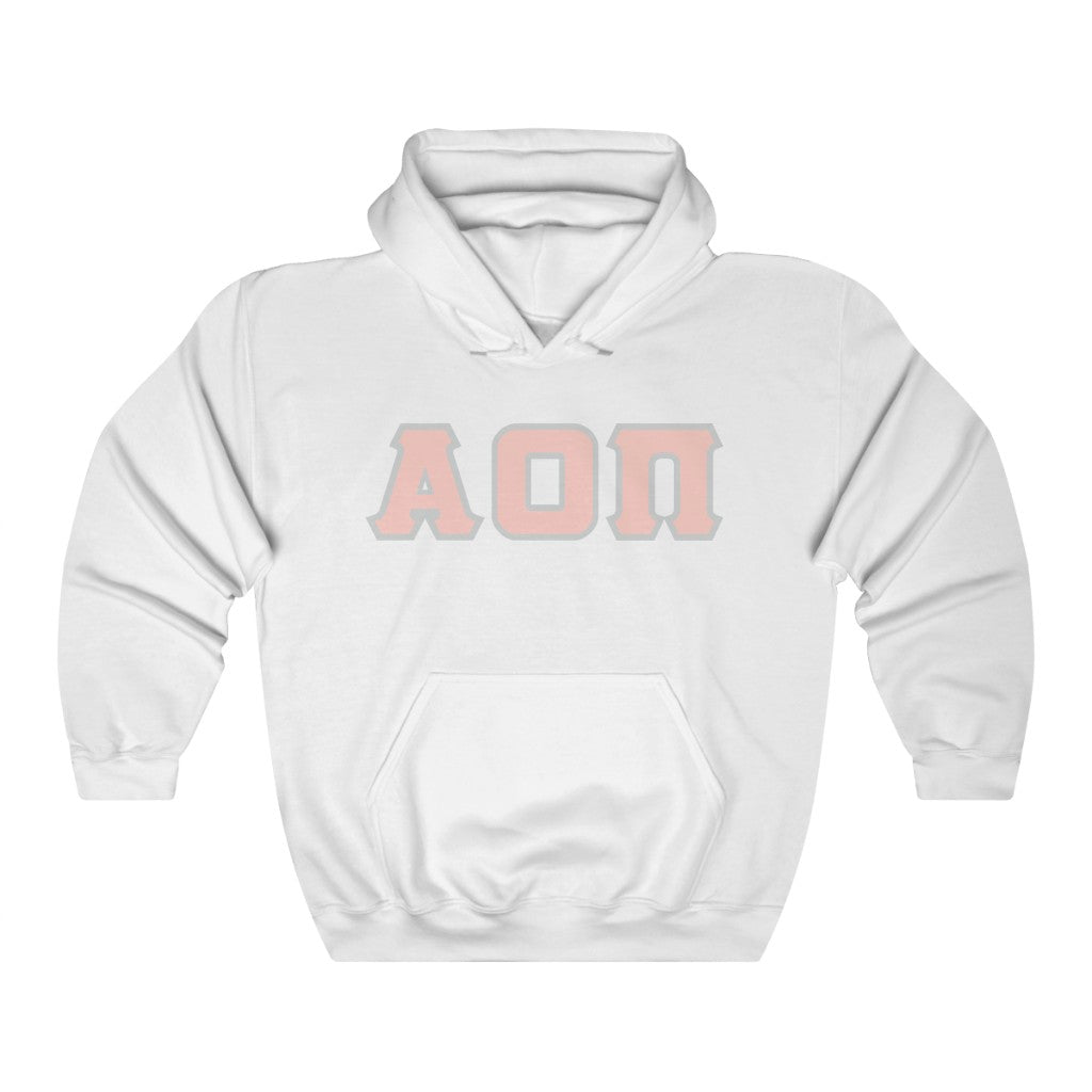 AOII Printed Letters | Peach with Grey Border Hoodie