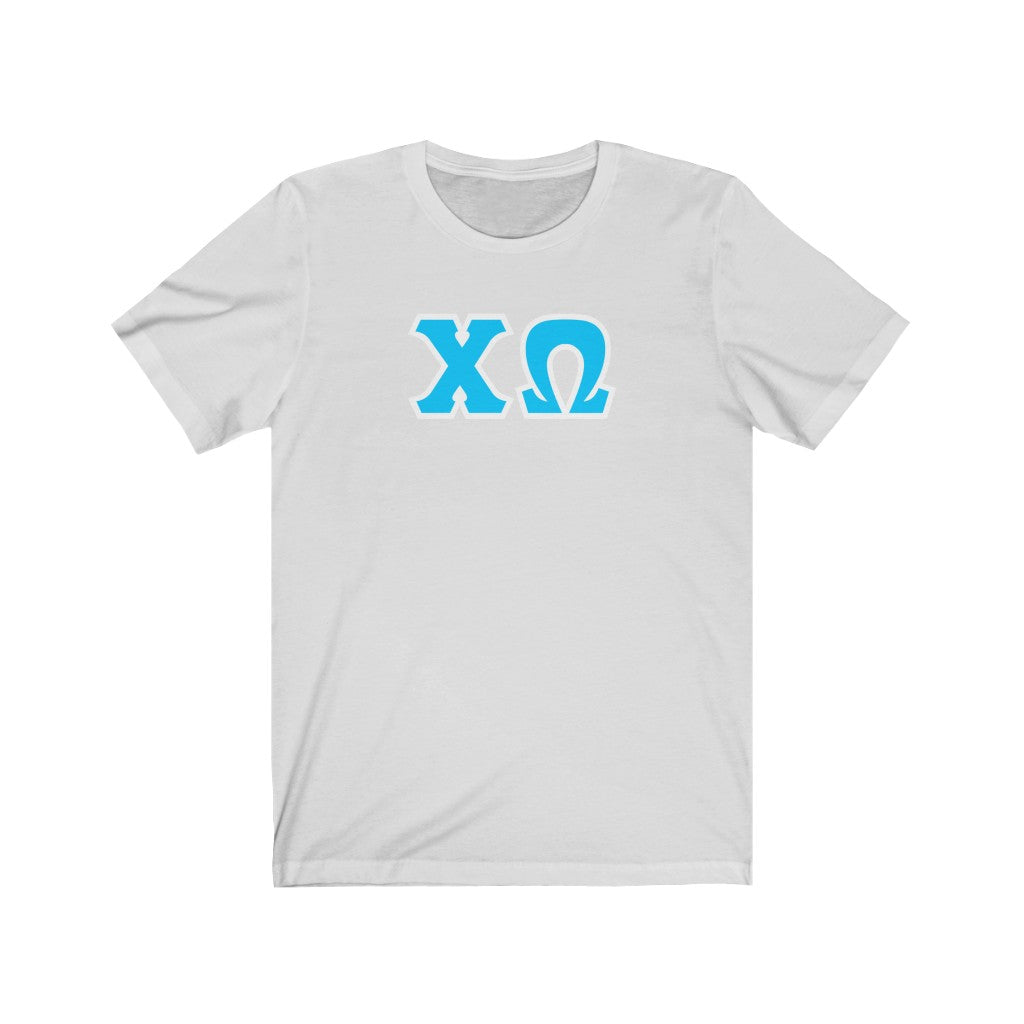 Chi Omega Printed Letters | Cyan with White Border T-Shirt