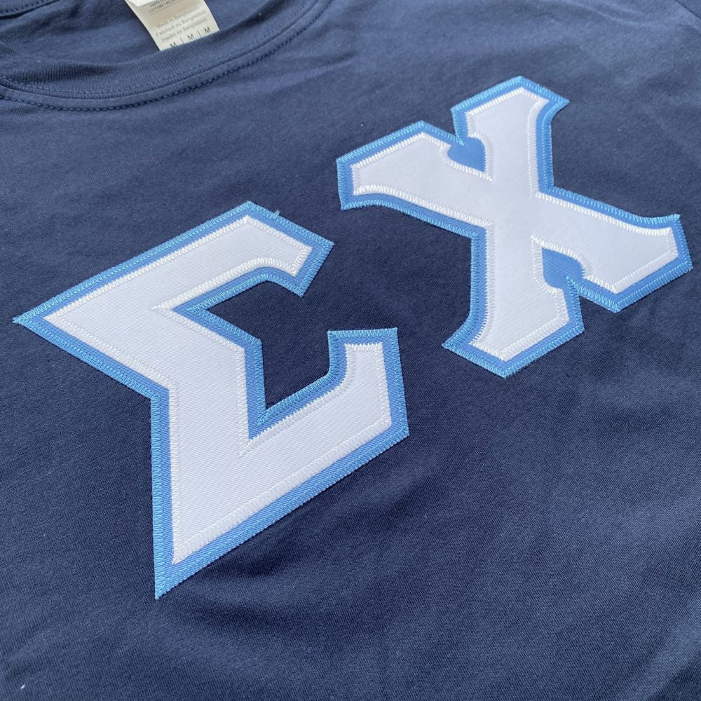 Sigma Chi Stitched Letter T-Shirt | Navy | White with Columbia Blue Border