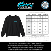 a black sweatshirt with a blue logo on it