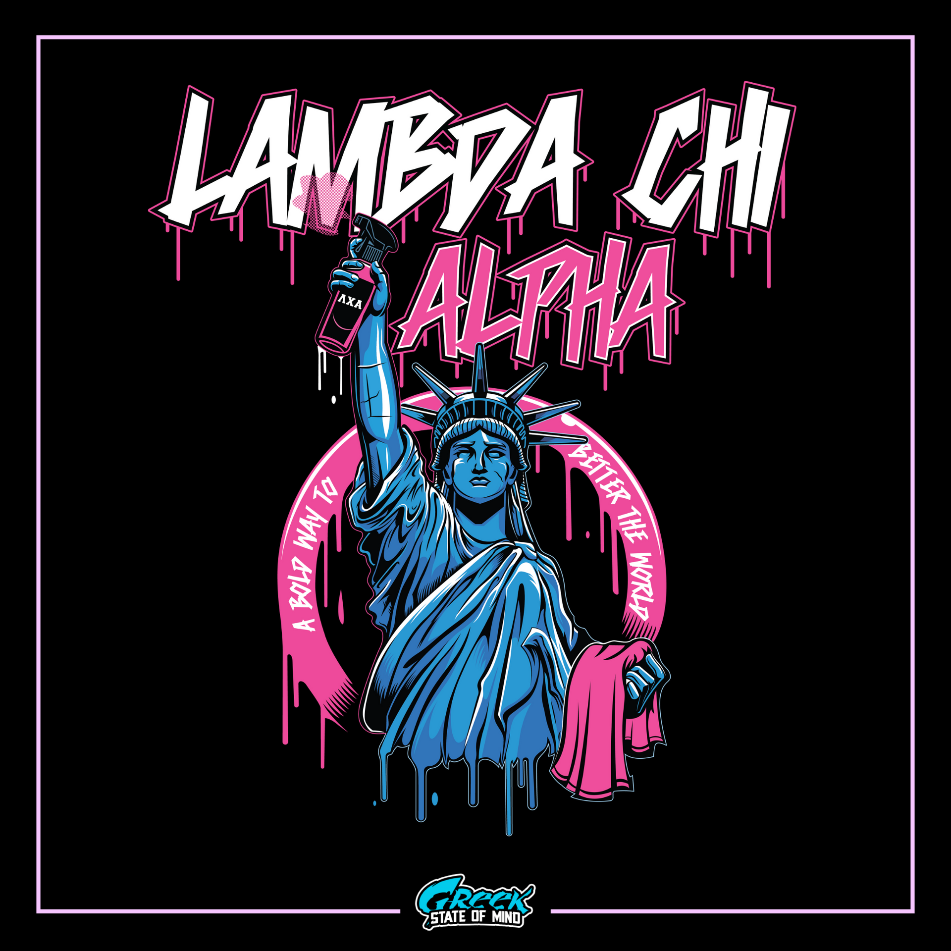 a picture of the statue of liberty with the words lambba chi alpha