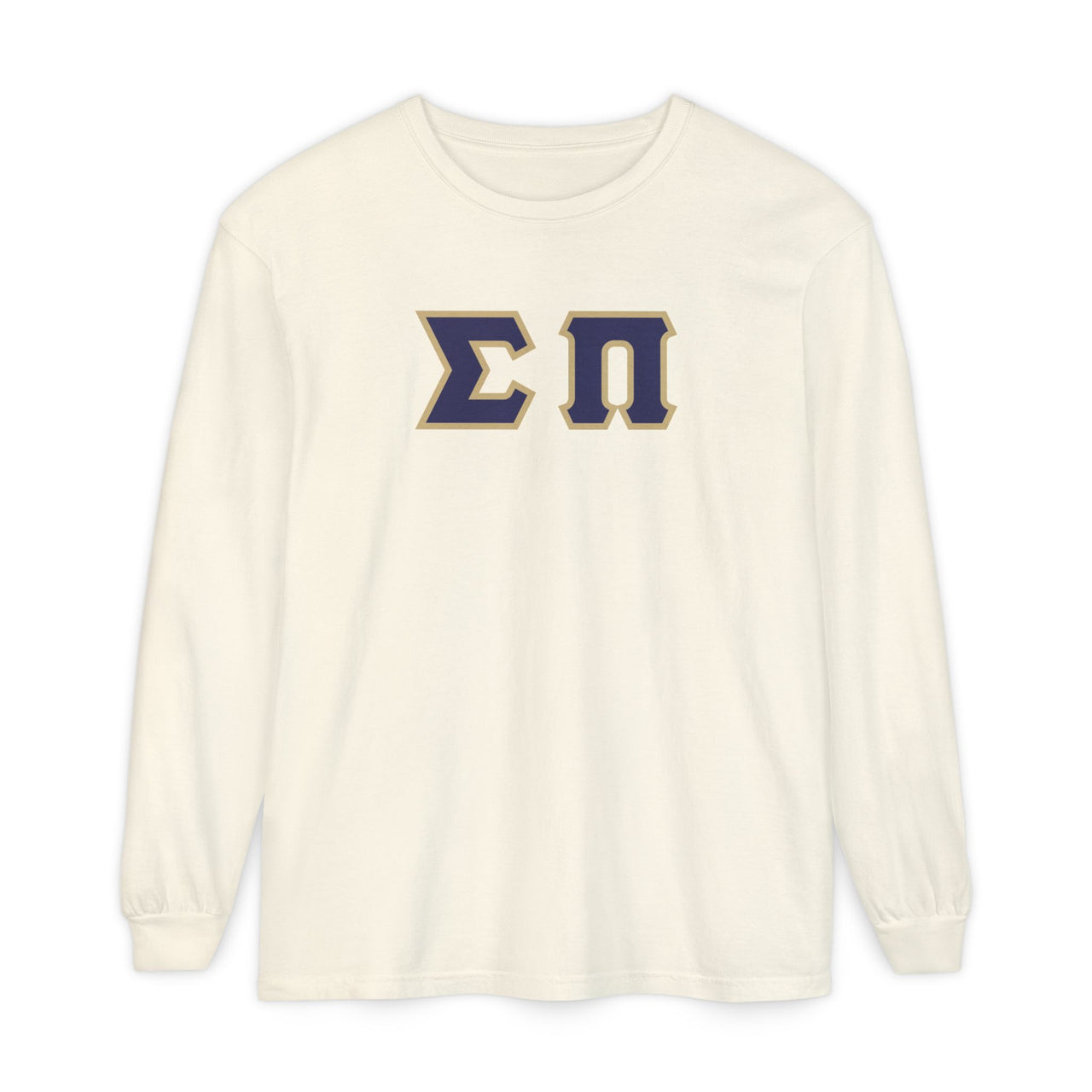 Sigma Pi Printed Letter Long Sleeve | Purple with Gold Border
