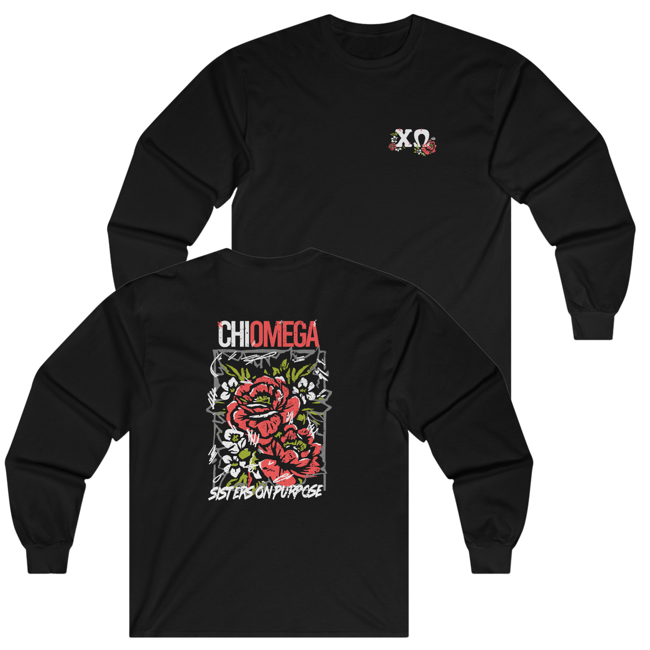 Chi Omega Graphic Long Sleeve | Grunge Roses