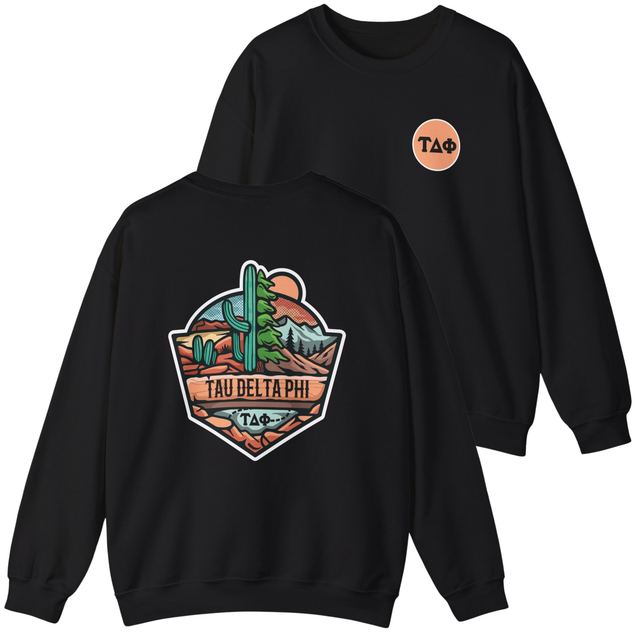 Tau Delta Phi Graphic Crewneck Sweatshirt | Desert Mountains