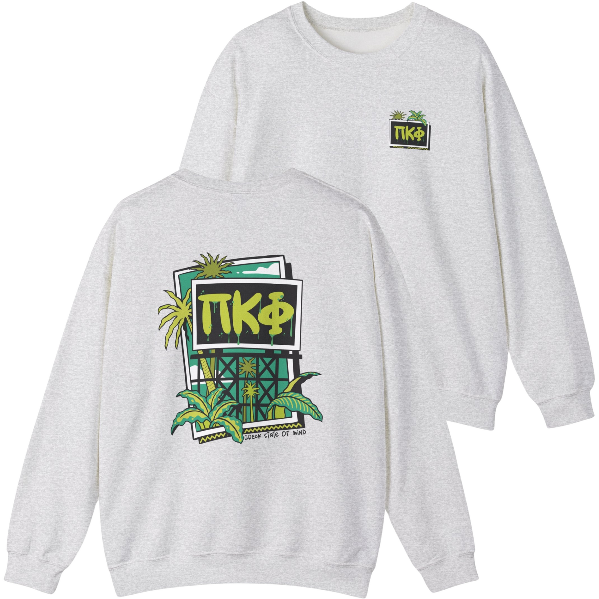 Grey Pi Kappa Phi Graphic Crewneck Sweatshirt | Tropical Billboard